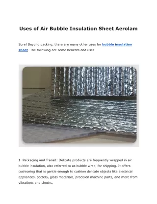 Uses of Air Bubble Insulation Sheet Aerolam