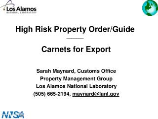 High Risk Property Order/Guide _______ Carnets for Export