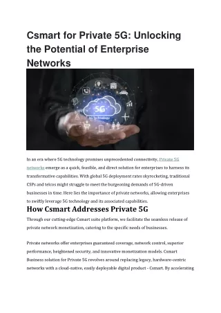 Csmart for Private 5G Unlocking the Potential of Enterprise Networks