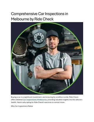 Comprehensive Car Inspections in Melbourne by Ride Check1