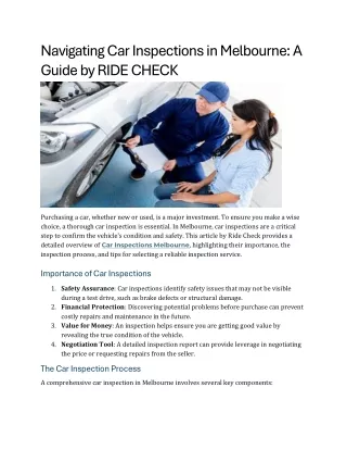 Navigating Car Inspections in Melbourne A Guide by RIDE CHECK