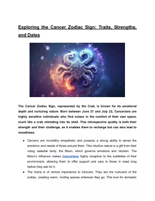 Exploring the Cancer Zodiac Sign_ Traits, Strengths, and Dates