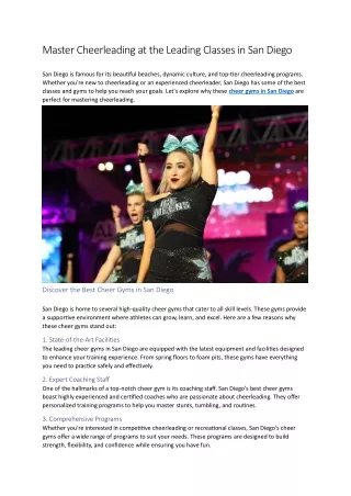 Master Cheerleading at the Leading Classes in San Diego