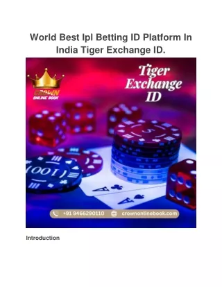 World Best Ipl Betting ID Platform In India Tiger Exchange ID