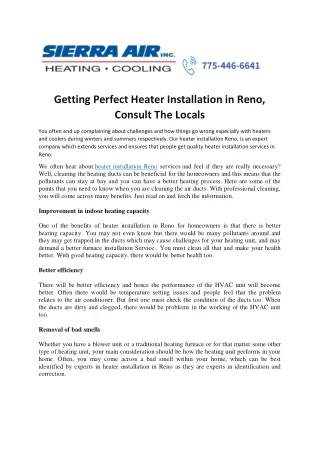 Getting Perfect Heater Installation in Reno