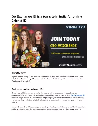 Go Exchange ID is a top site in India for online Cricket ID