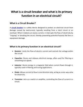 What is a circuit breaker and what is its primary function in an electrical circuit (1)