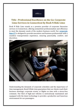 Professional Excellence on the Go: Corporate Limo Services in Connecticut