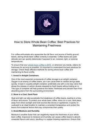 How to Store Whole Bean Coffee: Best Practices for Maintaining Freshness