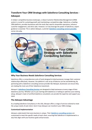 Transform Your CRM Strategy with Salesforce Consulting Services
