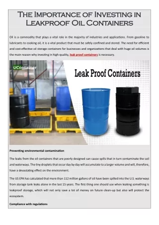 The Importance of Investing in Leakproof Oil Containers