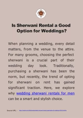 Is Sherwani Rental a Good Option for Weddings