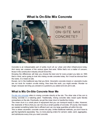 What Is On-Site Mix Concrete