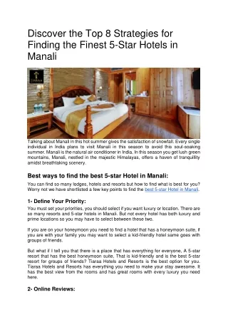 Discover the Top 8 Strategies for Finding the Finest 5-Star Hotels in Manali