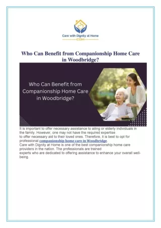 Who Can Benefit from Companionship Home Care in Woodbridge