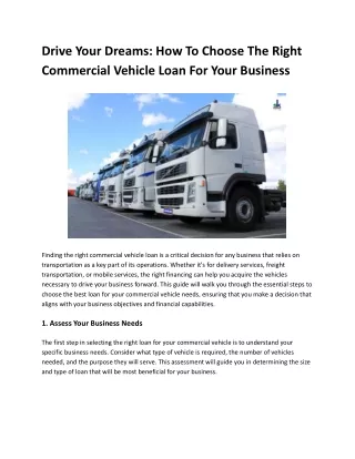 How To Choose The Right Commercial Vehicle Loan For Your Business