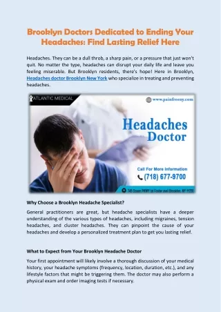 Brooklyn Doctors Dedicated to Ending Your Headaches