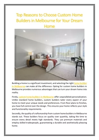 Top Reasons to Choose Custom Home Builders in Melbourne for Your Dream Home