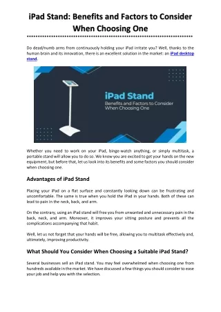 iPad Stand - Benefits and Factors to Consider When Choosing One