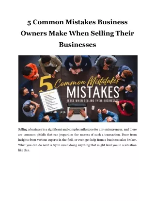 5 Common Mistakes Business Owners Make When Selling Their Businesses