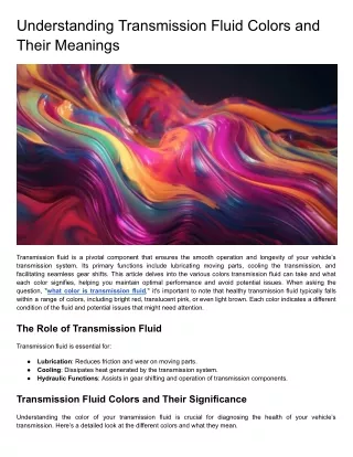 Understanding Transmission Fluid Colors and Their Meanings