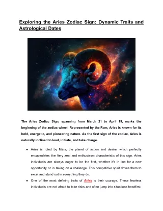 Exploring the Aries Zodiac Sign_ Dynamic Traits and Astrological Dates