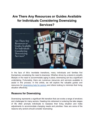 Are there any resources or guides available for individuals considering downsizing services