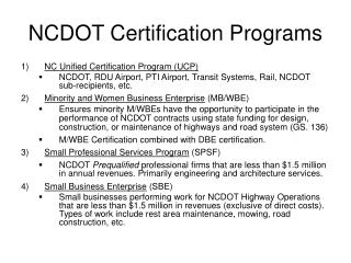 NCDOT Certification Programs