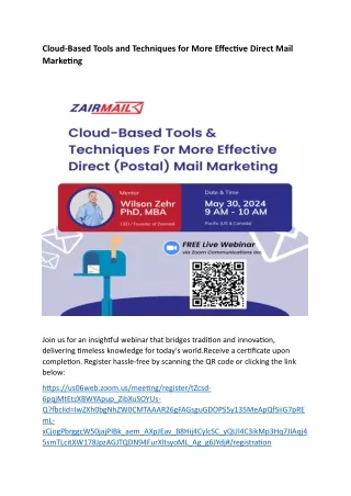 Cloud-Based Tools and Techniques for More Effective Direct Mail Marketing