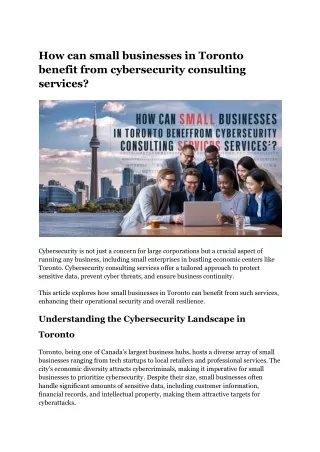 How can small businesses in Toronto benefit from cybersecurity consulting services_