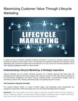 Maximizing Customer Value Through Lifecycle Marketing