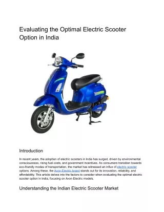 Evaluating the Optimal Electric Scooter Option in India