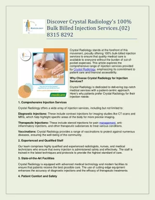 Discover Crystal Radiology's 100 Bulk Billed Injection Services.(02) 8315 8292 pdf