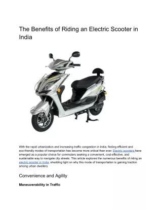 The Benefits of Riding an Electric Scooter in India