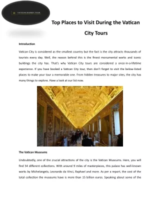 Top Places to Visit During the Vatican City Tours