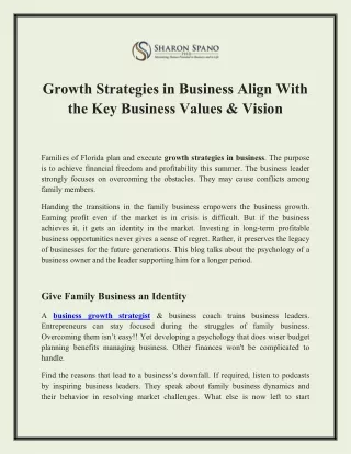 Growth Strategies in Business Align With the Key Business Values & Vision