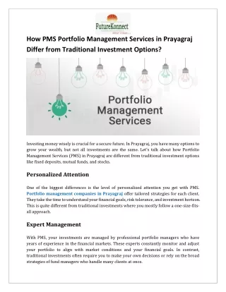 How PMS Portfolio Management Services in Prayagraj Differ from Traditional Investment Options