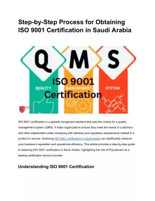 Step-by-Step Process for Obtaining ISO 9001 Certification in Saudi Arabia