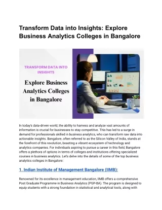 Transform Data into Insights_ Explore Business Analytics Colleges in Bangalore