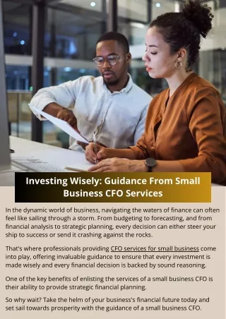 Investing Wisely Guidance From Small Business CFO Services