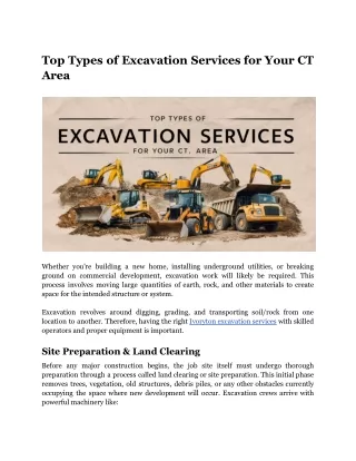 Top Types of Excavation Services for Your CT Area