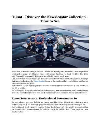 Tissot - Discover the New Seastar Collection - Time to Sea