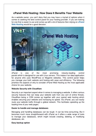cPanel Web Hosting How Does It Benefits Your Website