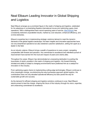 Neal Elbaum Leading Innovator in Global Shipping and Logistics