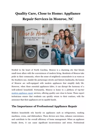 Quality Care, Close to Home_ Appliance Repair Services in Monroe, NCQuality Care, Close to Home_ Appliance Repair Servic
