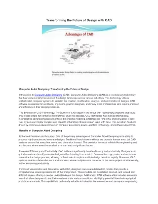 Transforming the Future of Design with CAD  Computer Aided Designing: Transforming the Future of Design  Introduction to