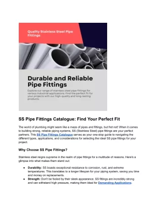 SS Pipe Fittings Catalogue: Find Your Perfect Fit