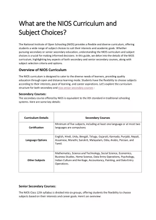 What are the NIOS Curriculum and Subject Choices