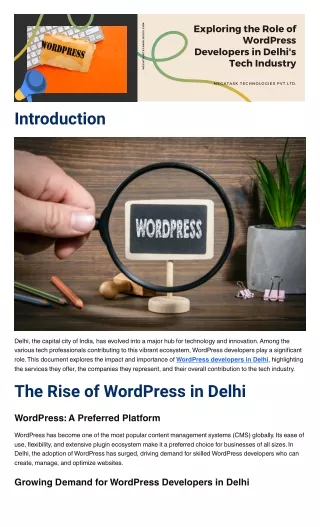 Exploring the Role of WordPress Developers in Delhi's Tech Industry