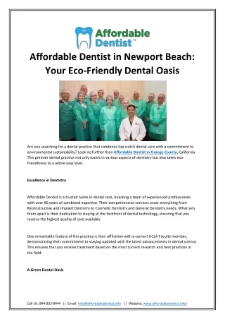 Affordable Dentist in Newport Beach Your Eco-Friendly Dental Oasis